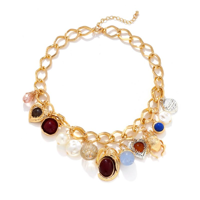 Vintage Chunky Gold Silver Alloy Charm Choker for Women 3