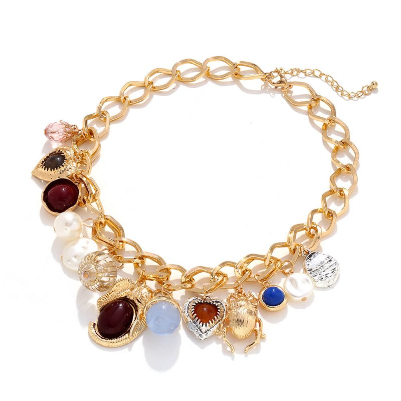 Vintage Chunky Gold Silver Alloy Charm Choker for Women 4