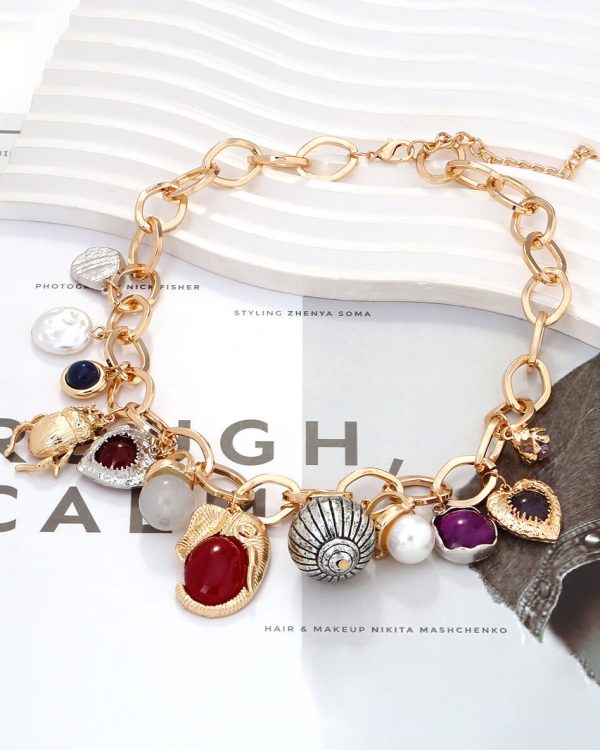 Vintage Chunky Gold & Silver Alloy Charm Choker for Women