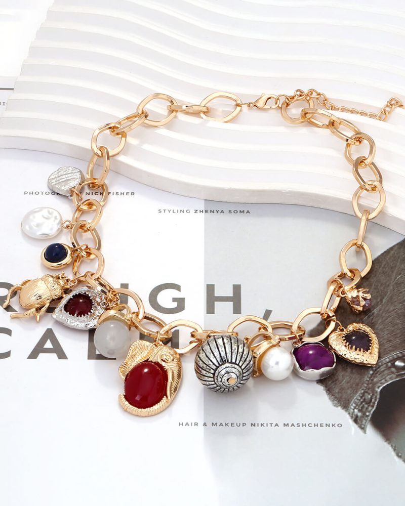 Vintage Chunky Gold & Silver Alloy Charm Choker for Women