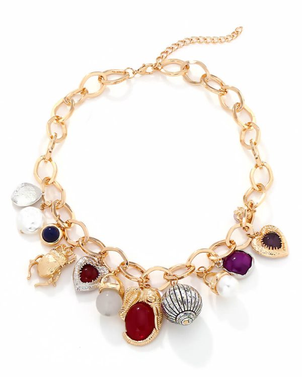 Vintage Chunky Gold Silver Alloy Charm Choker for Women 7