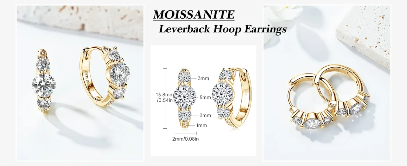 3 Stone Moissanite Hoop Earrings 1