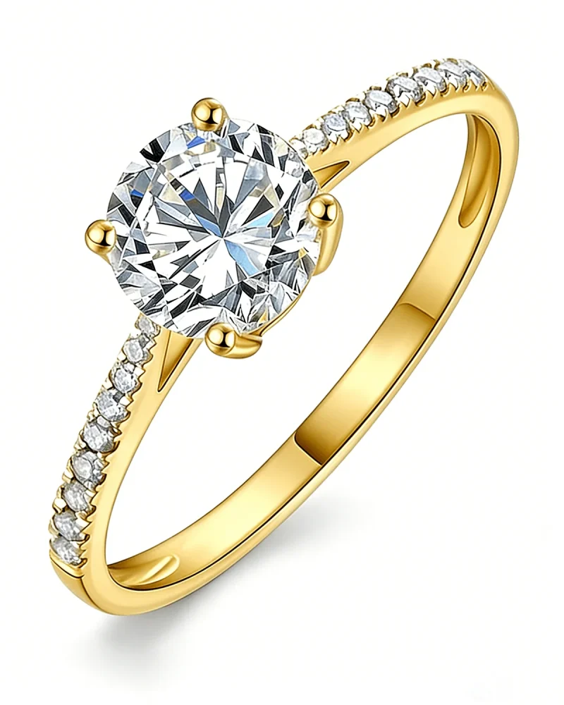 3CT Round Diamond Engagement Rings Gold For Women