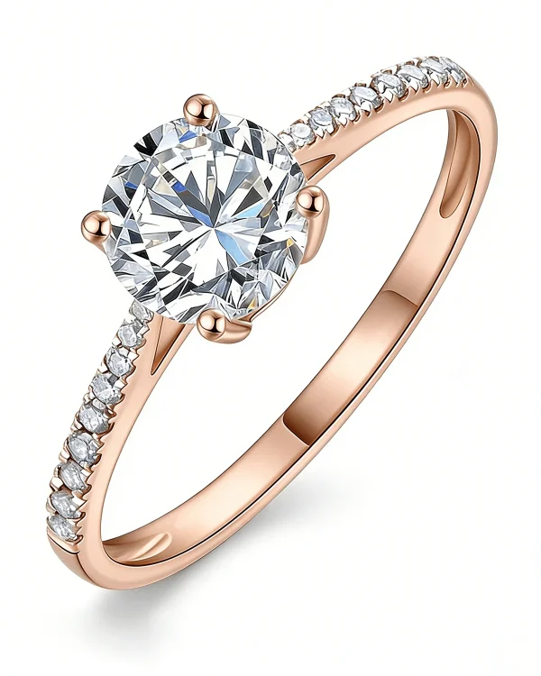 3CT Round Diamond Engagement Rings Rose Gold For Women