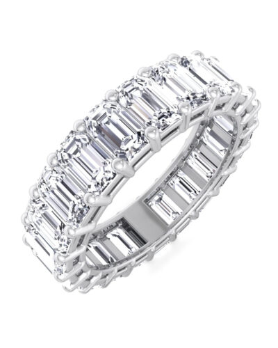 Emerald Cut Moissanite Eternity Band 18K White Gold