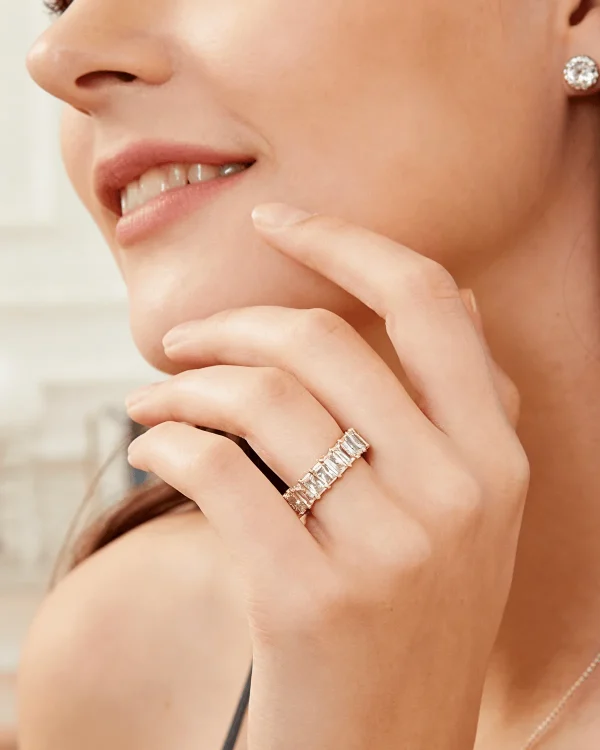 Alternative view of Emerald Cut Moissanite Engagement Rings Customized Name