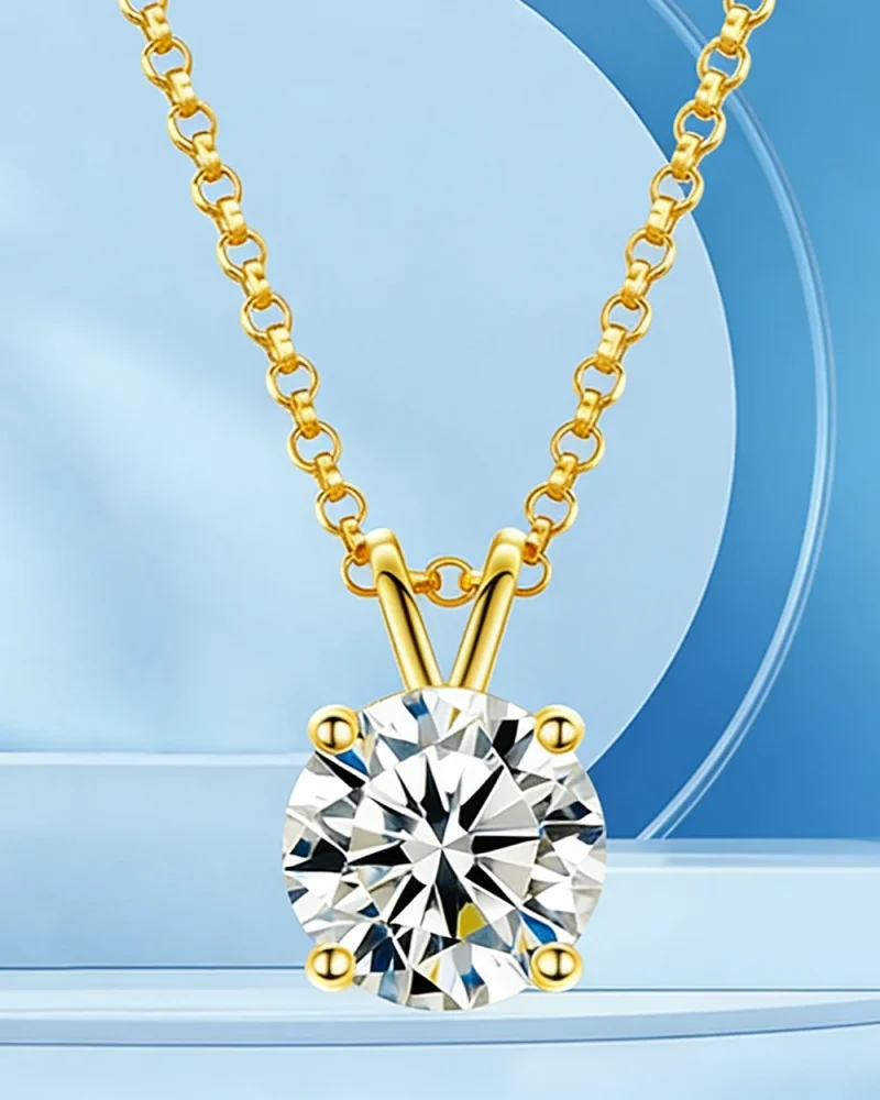 14/18K Gold Moissanite Solitaire Necklace for Women