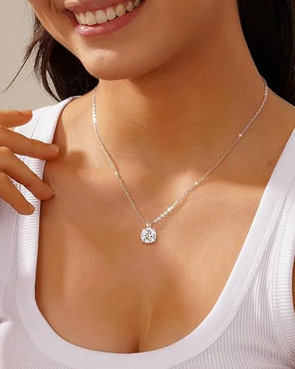 Alternative view of 14/18K Gold Moissanite Solitaire Necklace for Women
