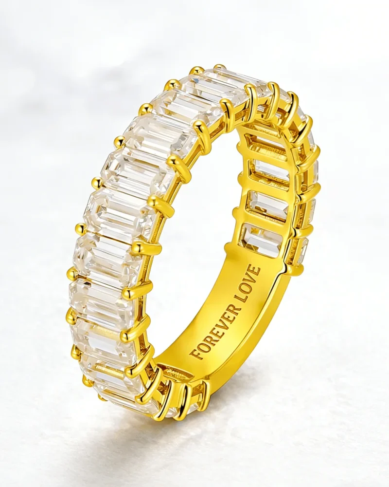 Emerald Cut Moissanite Engagement Rings Customized Name