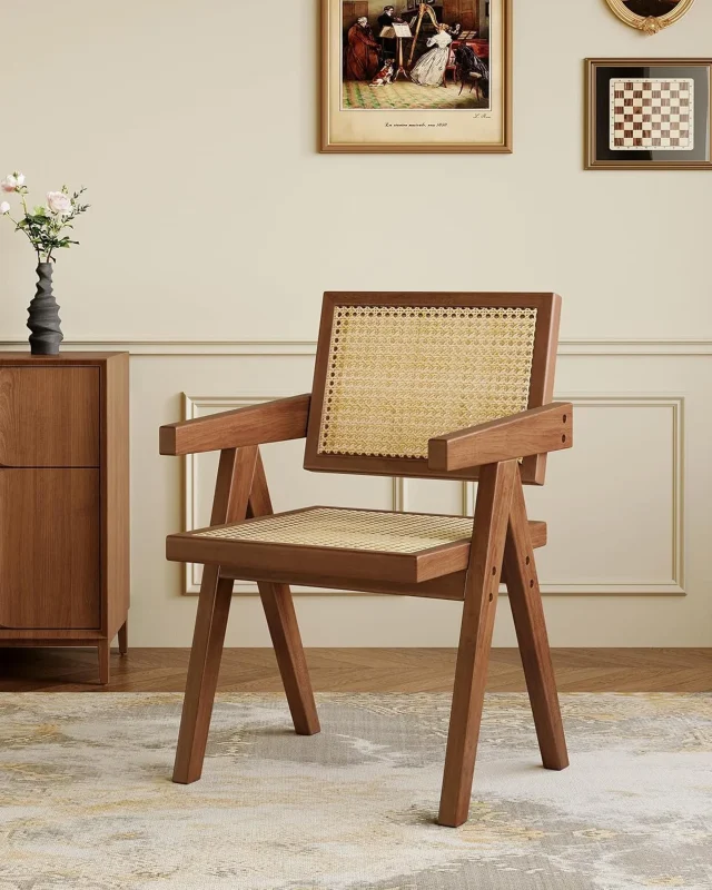 Mid-Century Chandigarh Inspired Chair Rattan Accent Chairs With Cushion