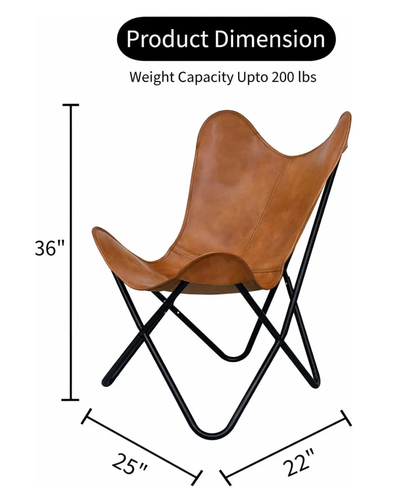Classy Tan Leather Butterfly Chair Living Room 11