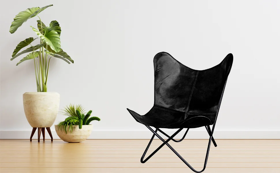 Classy Tan Leather Butterfly Chair Living Room 17