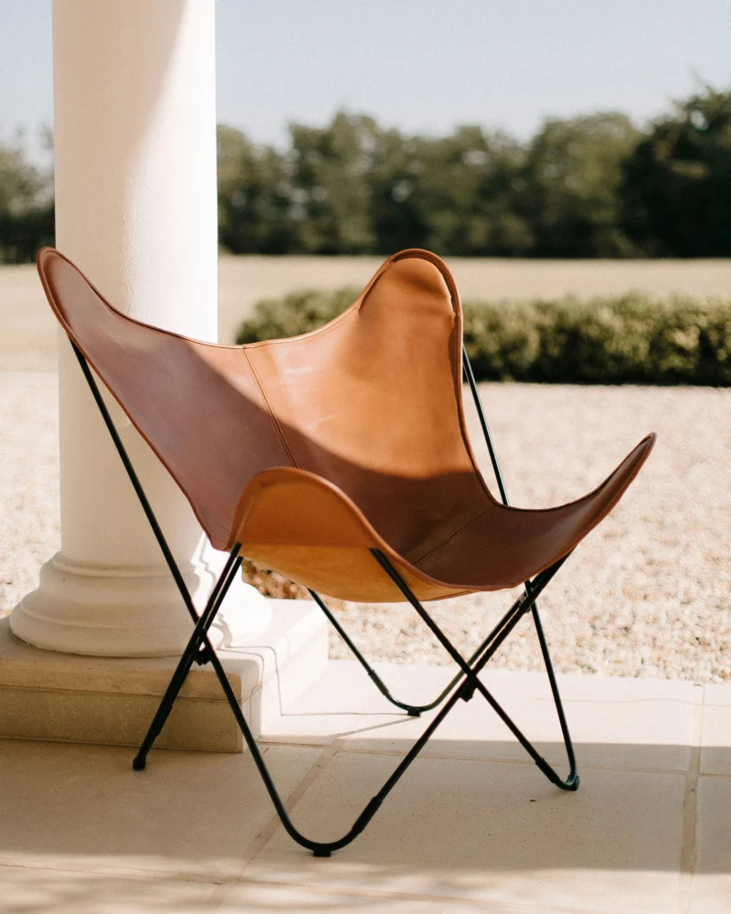Classy Tan Leather Butterfly Chair Living Room 18