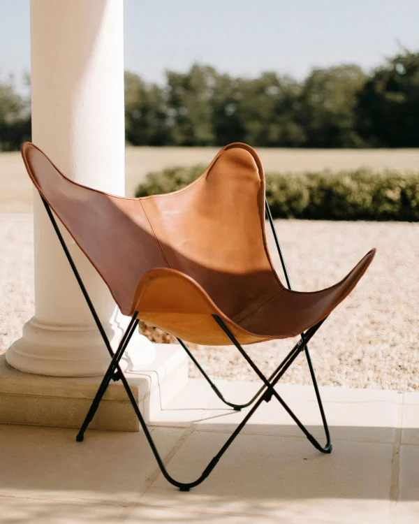 Classy Tan Leather Butterfly Chair Living Room 18 scaled
