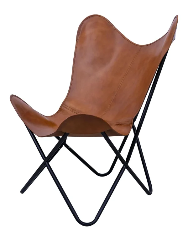 Classy Tan Leather Butterfly Chair Living Room 6
