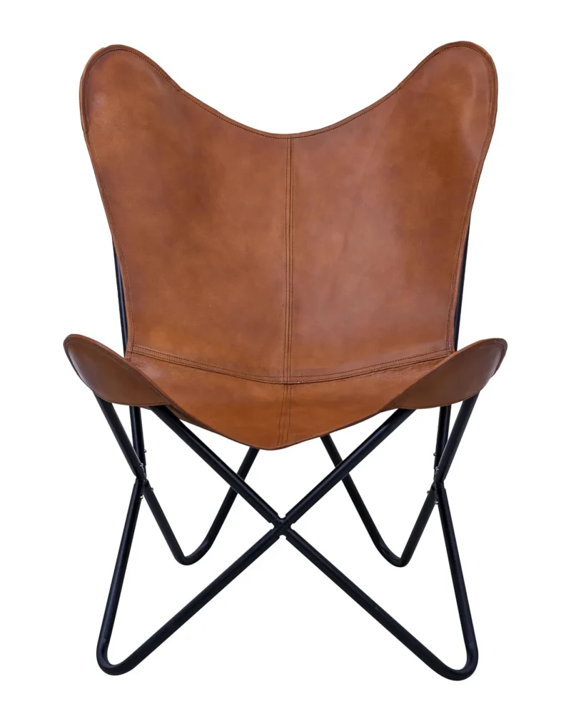 Classy Tan Leather Butterfly Chair Living Room 7