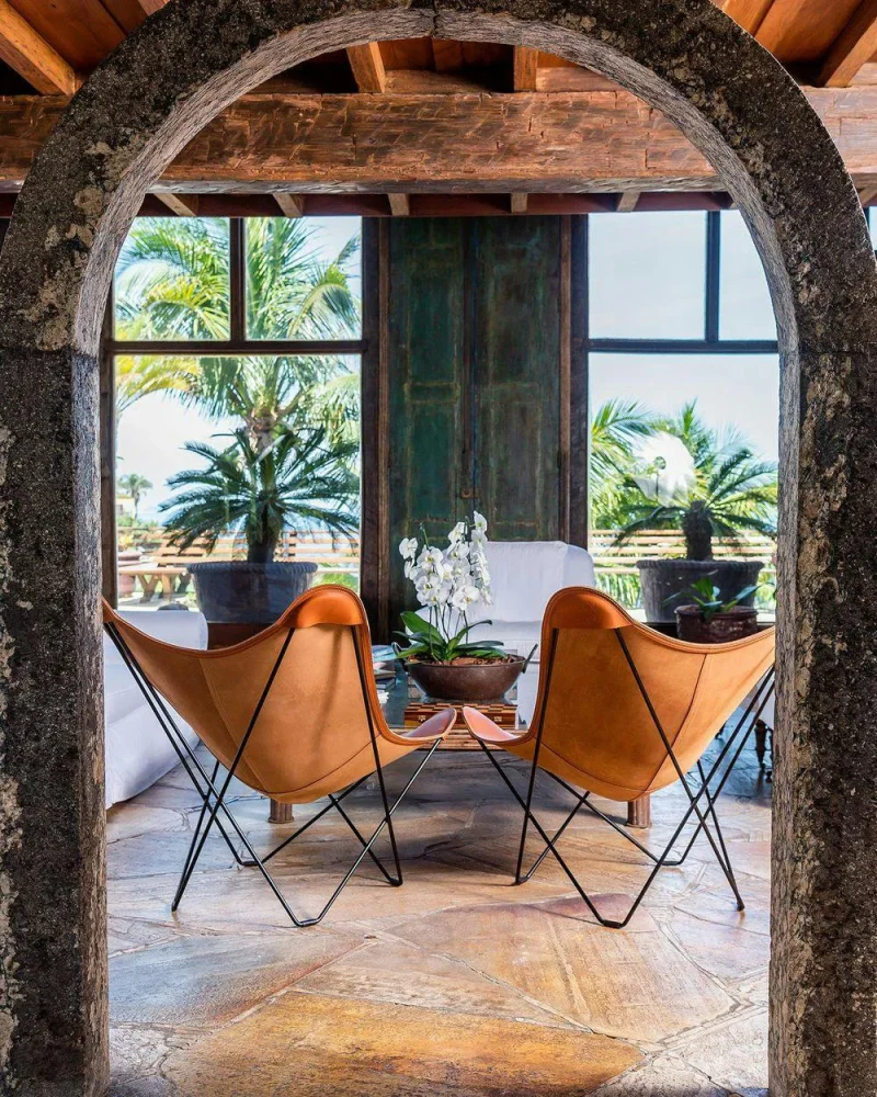 Alternative view of Classy Tan Leather Butterfly Chair Living Room