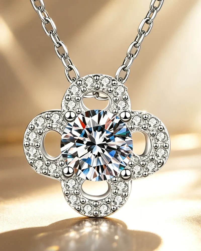 Moissanite 4 Leaf Clover Necklace Pendent for Her