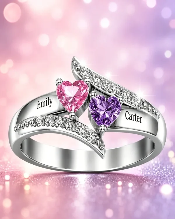 Personalized Name Birthstones Ring 925 Sterling Silver