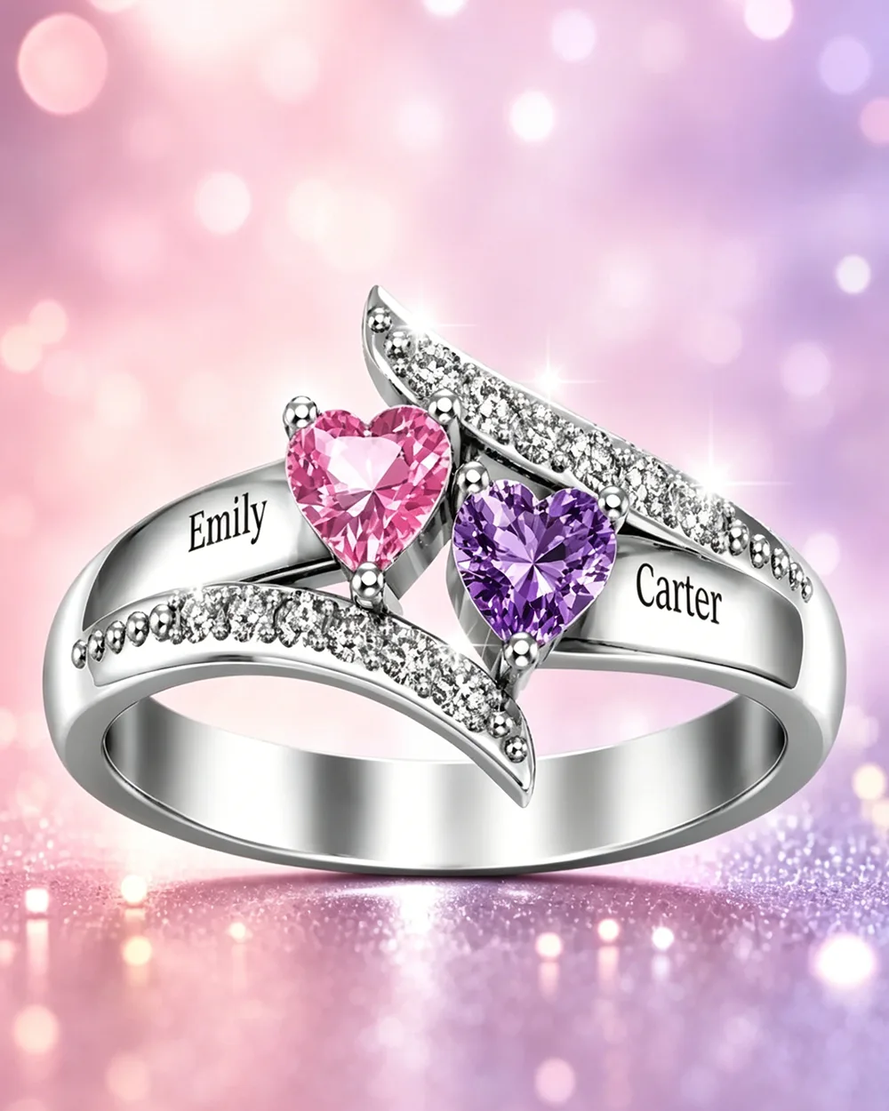 Personalized Name Birthstones Ring 925 Sterling Silver