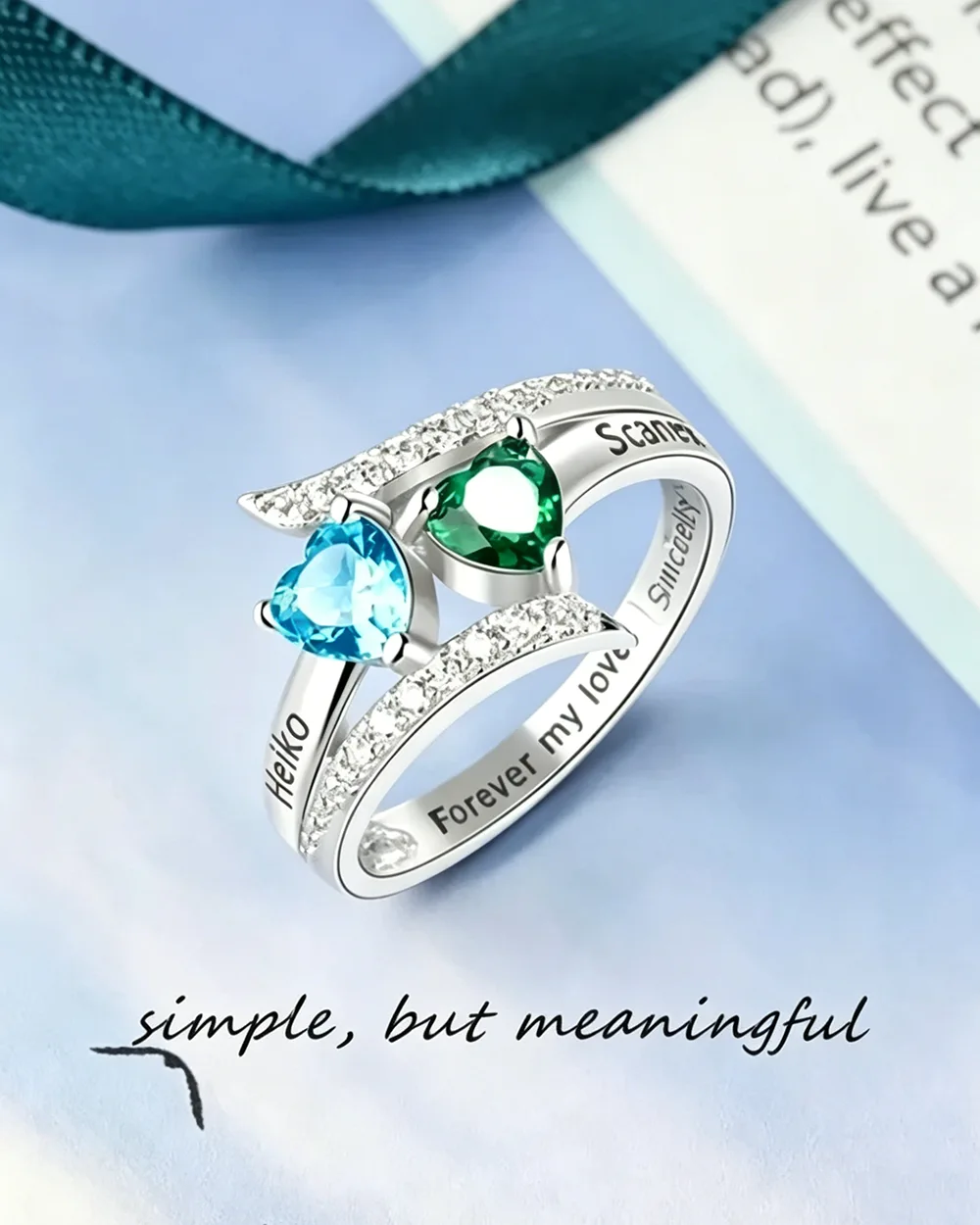 Personalized Name Birthstones Ring 925 Sterling Silver - Image 3