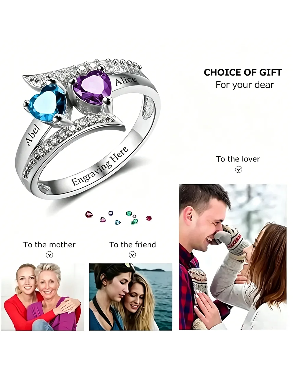 Personalized Name Birthstones Ring 925 Sterling Silver - Image 4