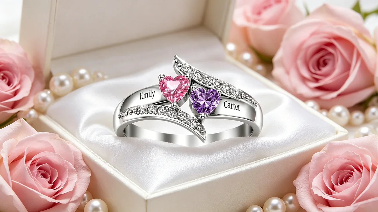Personalized Name Birthstones Ring 925 2