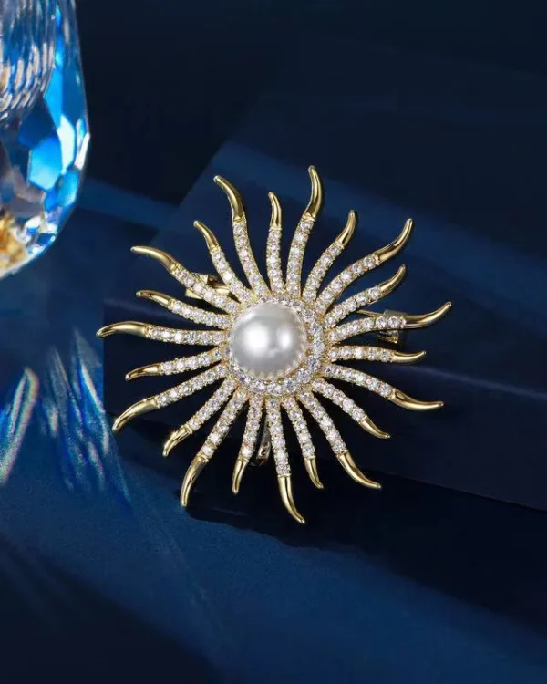 Victorian Vintage Style Pearl Sunburst Pin Brooch