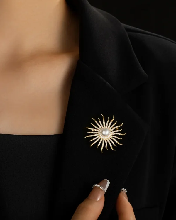 Alternative view of Victorian Vintage Style Pearl Sunburst Pin Brooch