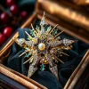Twilight Starburst Pearl Brooch Antique Gemstone Style