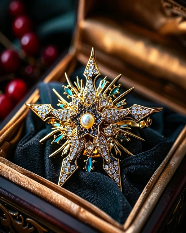 Twilight Starburst Pearl Brooch Antique Gemstone Style