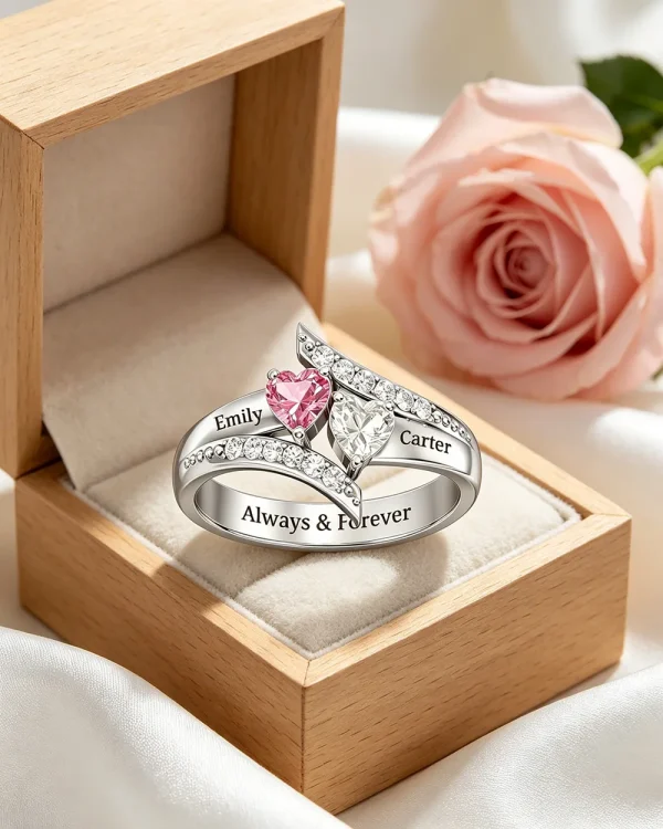Alternative view of Personalized Name Birthstones Ring 925 Sterling Silver