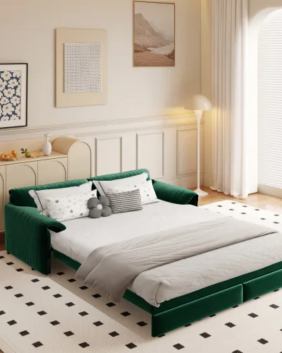 Alternative view of 3-in-1 Convertible Sleeper Sofa Bed 66" Velvet Loveseat Bed