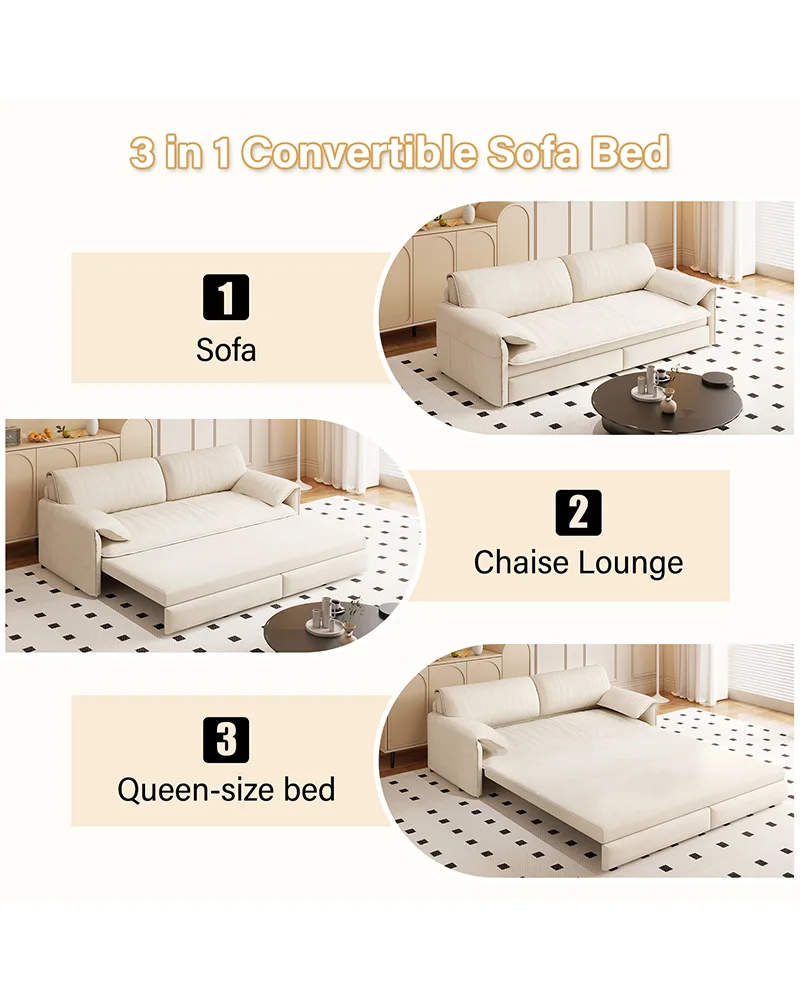 3-in-1 Convertible Sleeper Sofa Bed 66" Velvet Loveseat Bed - Image 7