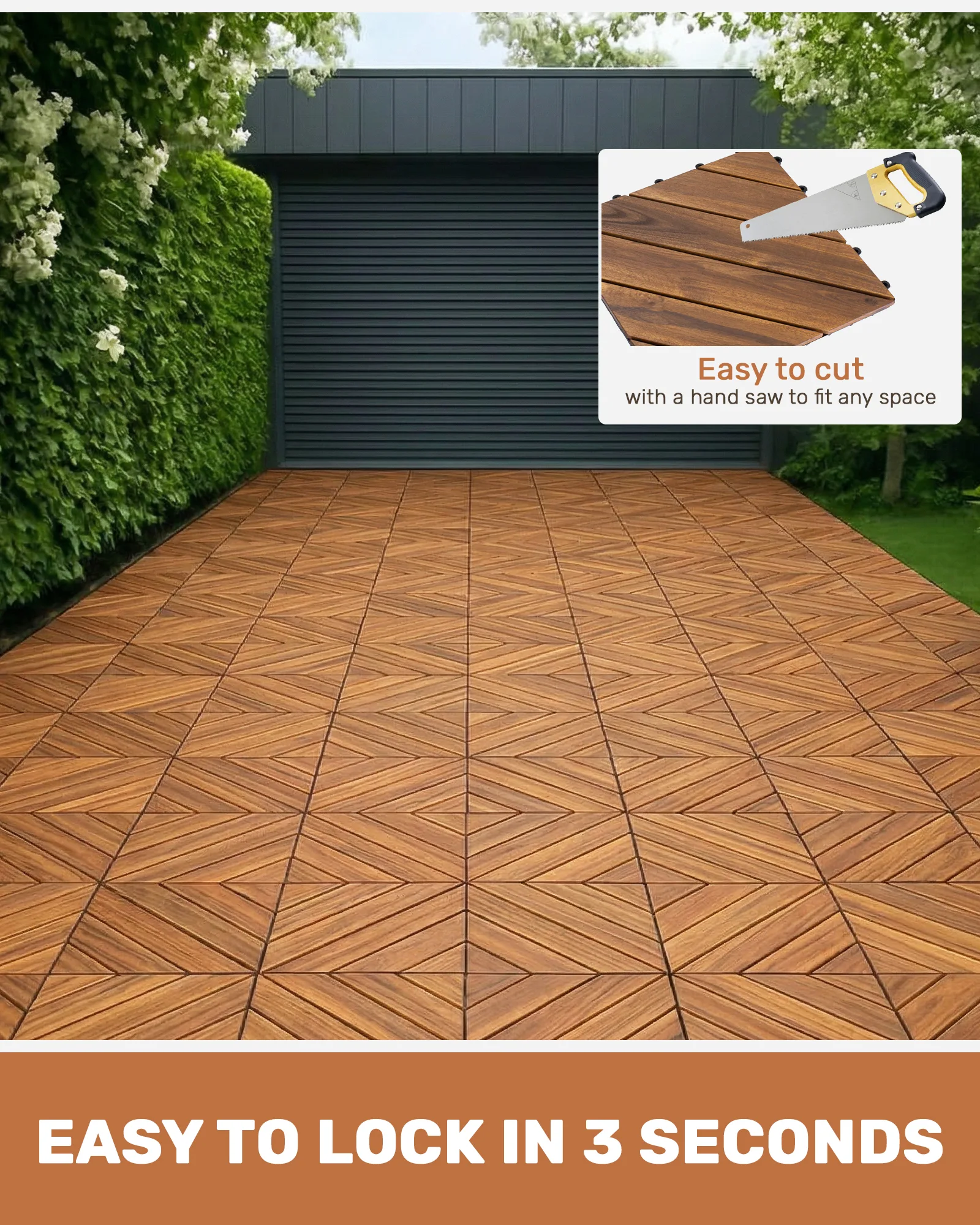 12" x 12" Acacia Wood Interlocking Deck Tiles For Patio - Image 10