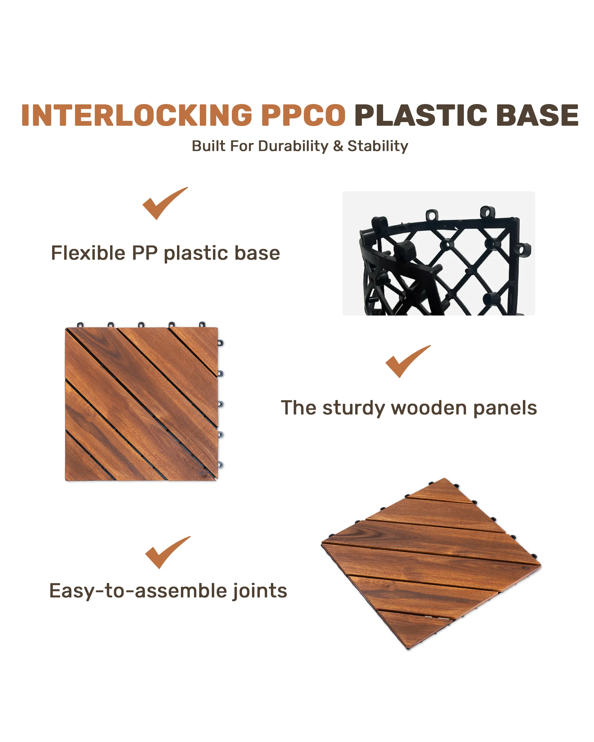 12" x 12" Acacia Wood Interlocking Deck Tiles For Patio - Image 5