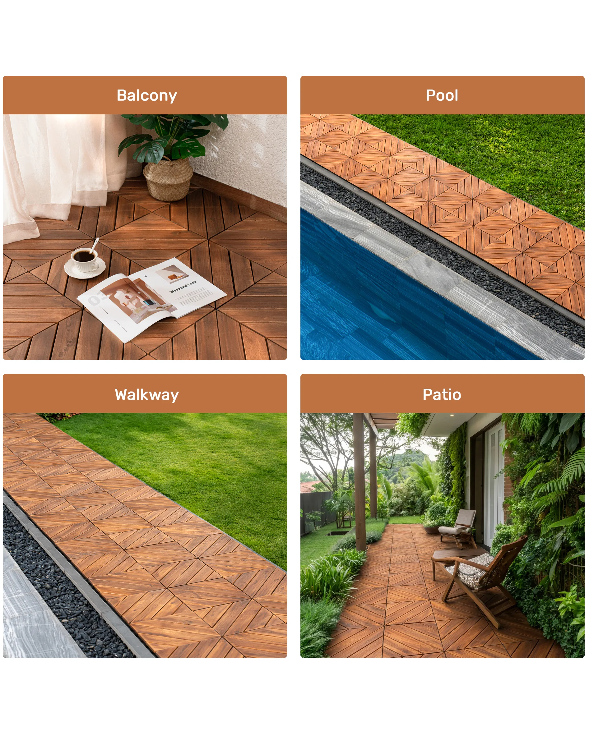 12" x 12" Acacia Wood Interlocking Deck Tiles For Patio - Image 9
