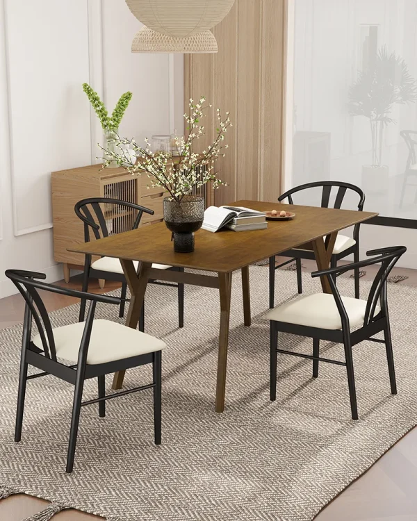 Walnut Wood Dining Table and Chairs Set of 4 for Kitchen