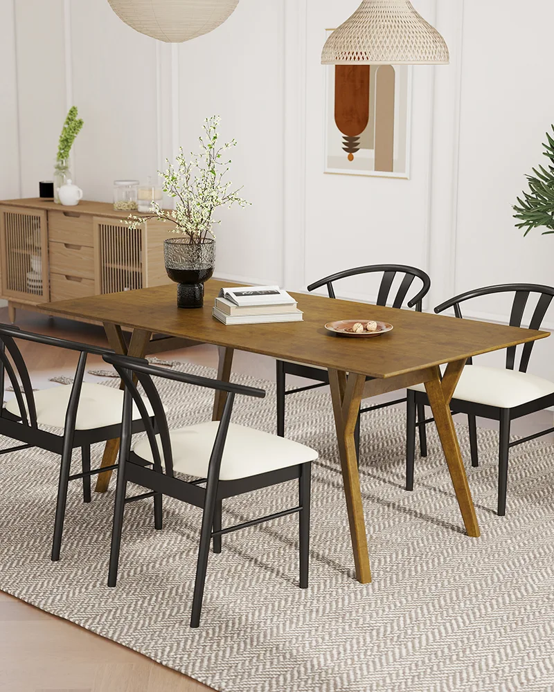 Walnut Wood Dining Table and Chairs Set of 4 for Kitchen - Image 3