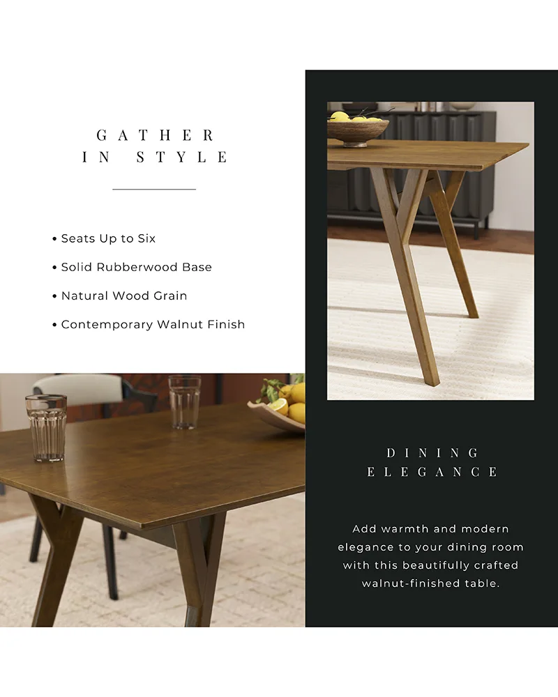 Walnut Wood Dining Table and Chairs Set of 4 for Kitchen - Image 6