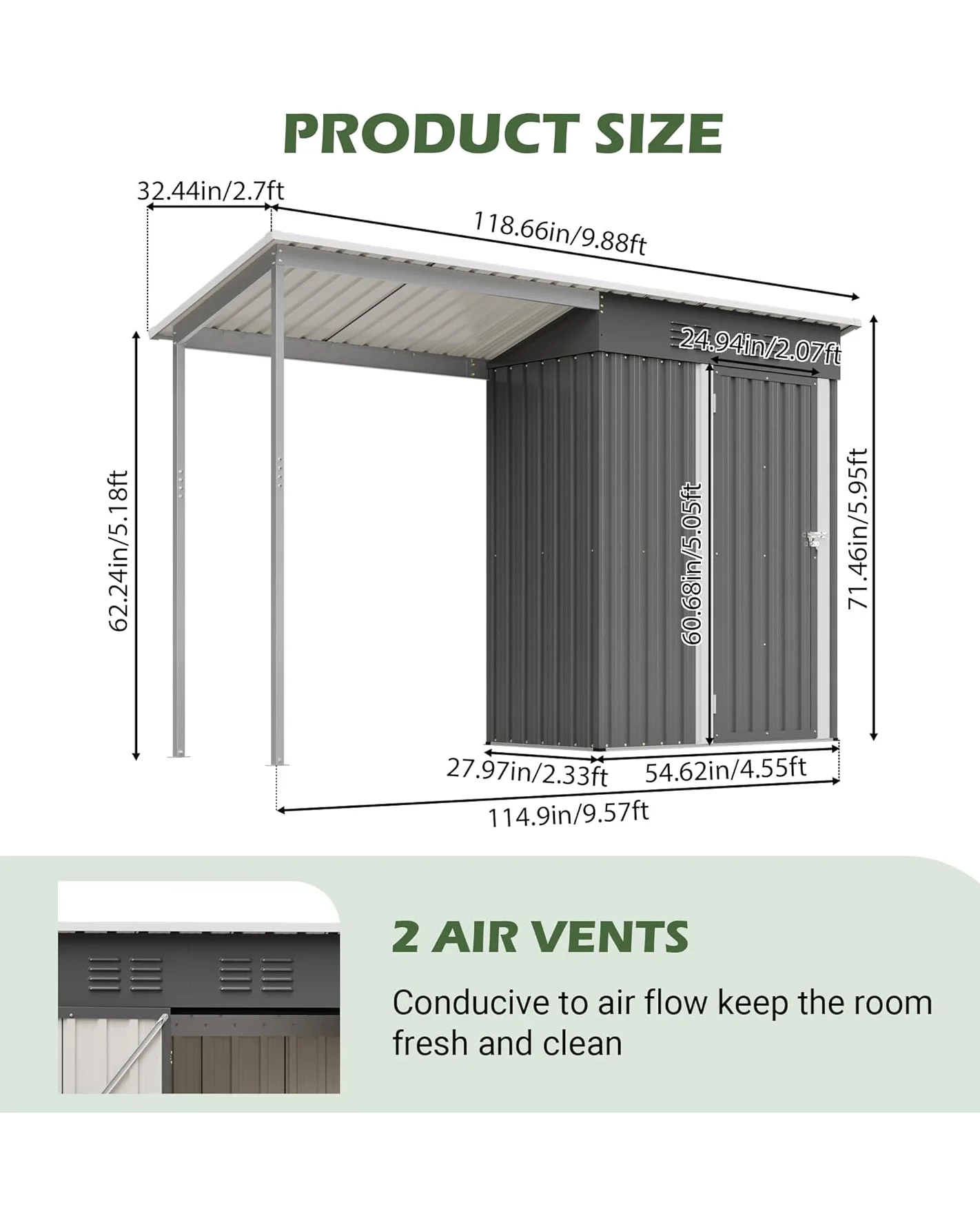 Heavy Duty Waterproof Storage Shed Garden House with Gazebo Porch - Image 10
