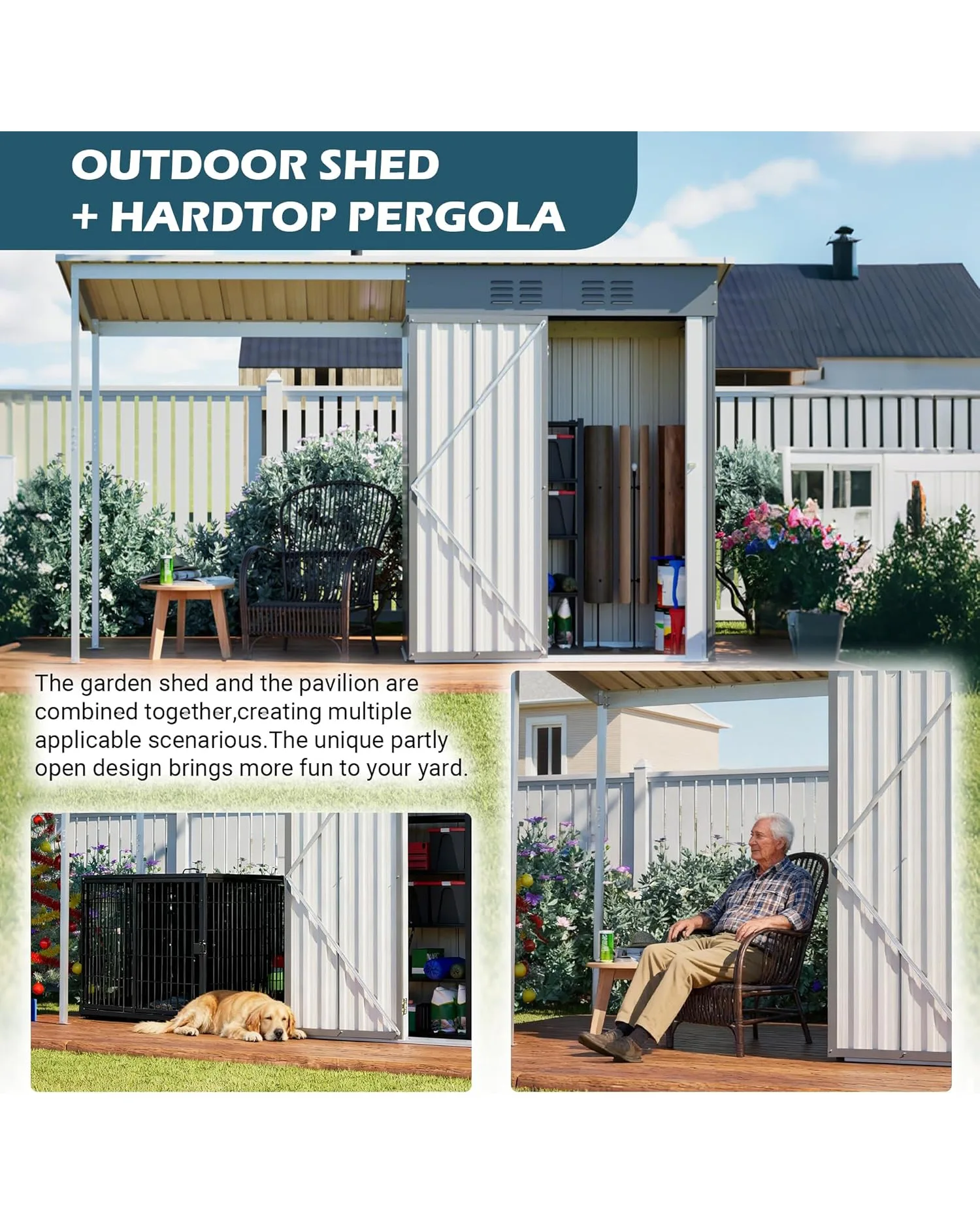 Heavy Duty Waterproof Storage Shed Garden House with Gazebo Porch - Image 6