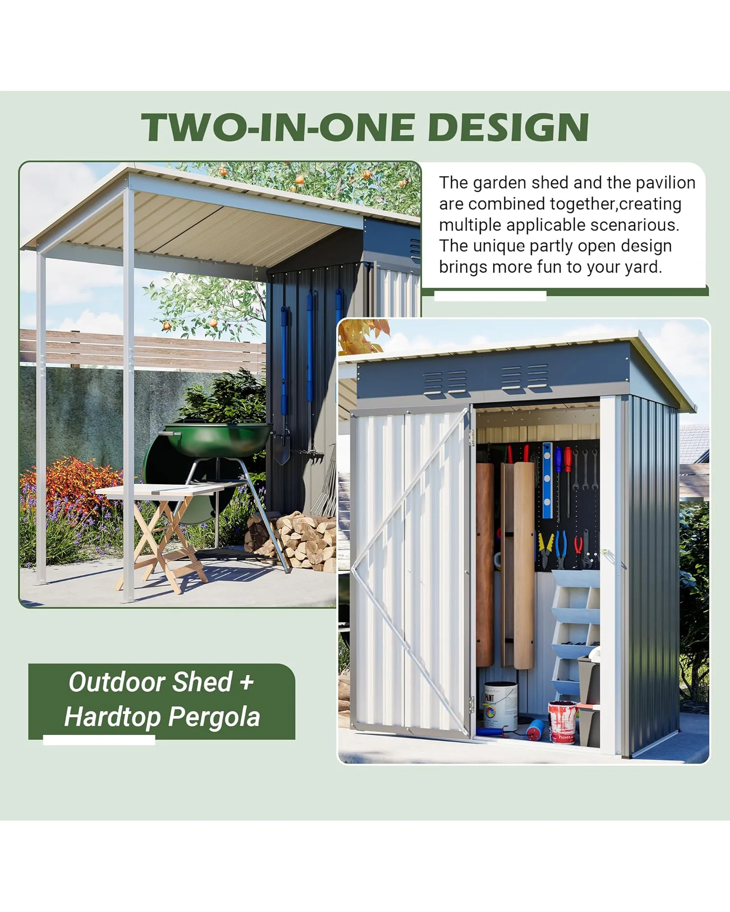 Heavy Duty Waterproof Storage Shed Garden House with Gazebo Porch - Image 7