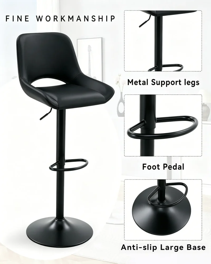 Swivel Leather Bar Stools 2 Pack Adjustable Chairs with Footrest - Image 6