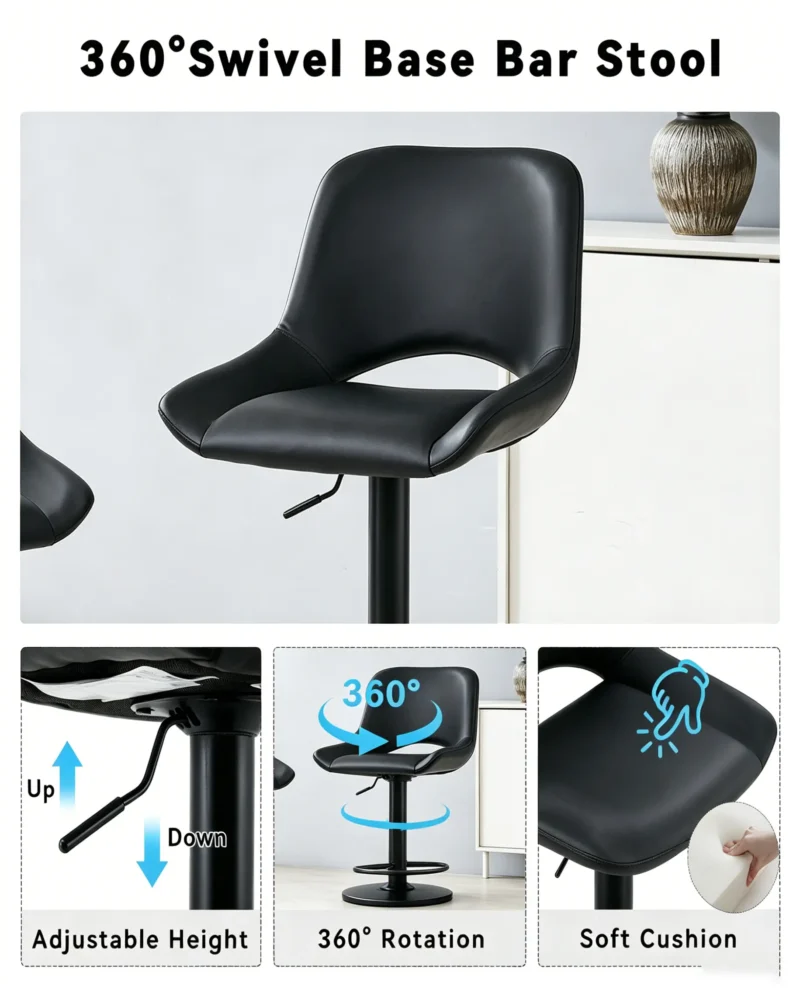 Swivel Leather Bar Stools 2 Pack Adjustable Chairs with Footrest - Image 7