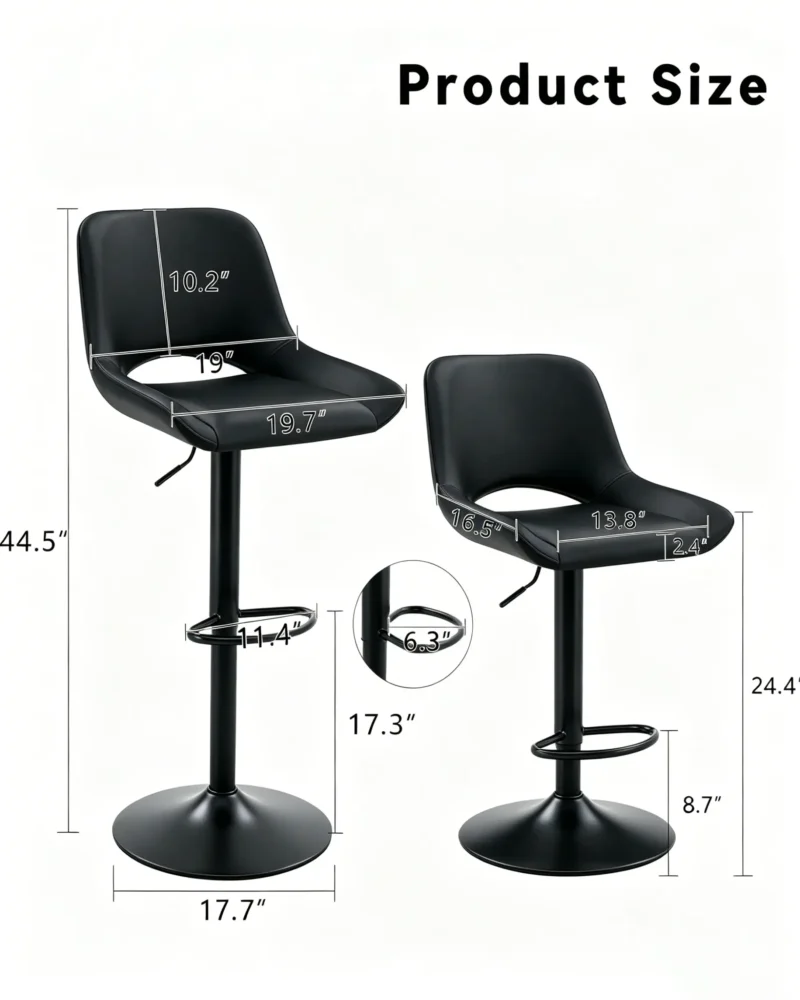 Swivel Leather Bar Stools 2 Pack Adjustable Chairs with Footrest - Image 8