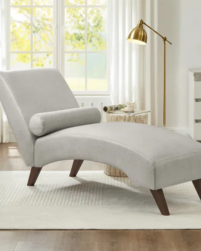 Alternative view of Modern Curved PU Lounger Chaise Chair with Pillow