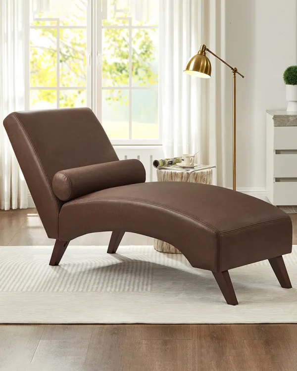 Modern Curved PU Lounger Chaise Chair with Pillow