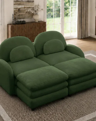 Teddy Fabric Modular 2-Seat Couch Sofa Curved Backrest