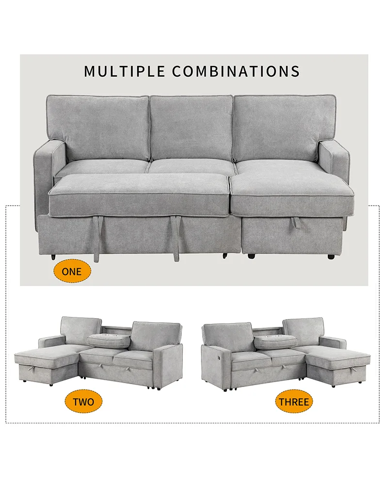 L Shaped Modular Sectional Sleeper Sofa with Pull Out Bed - Image 8